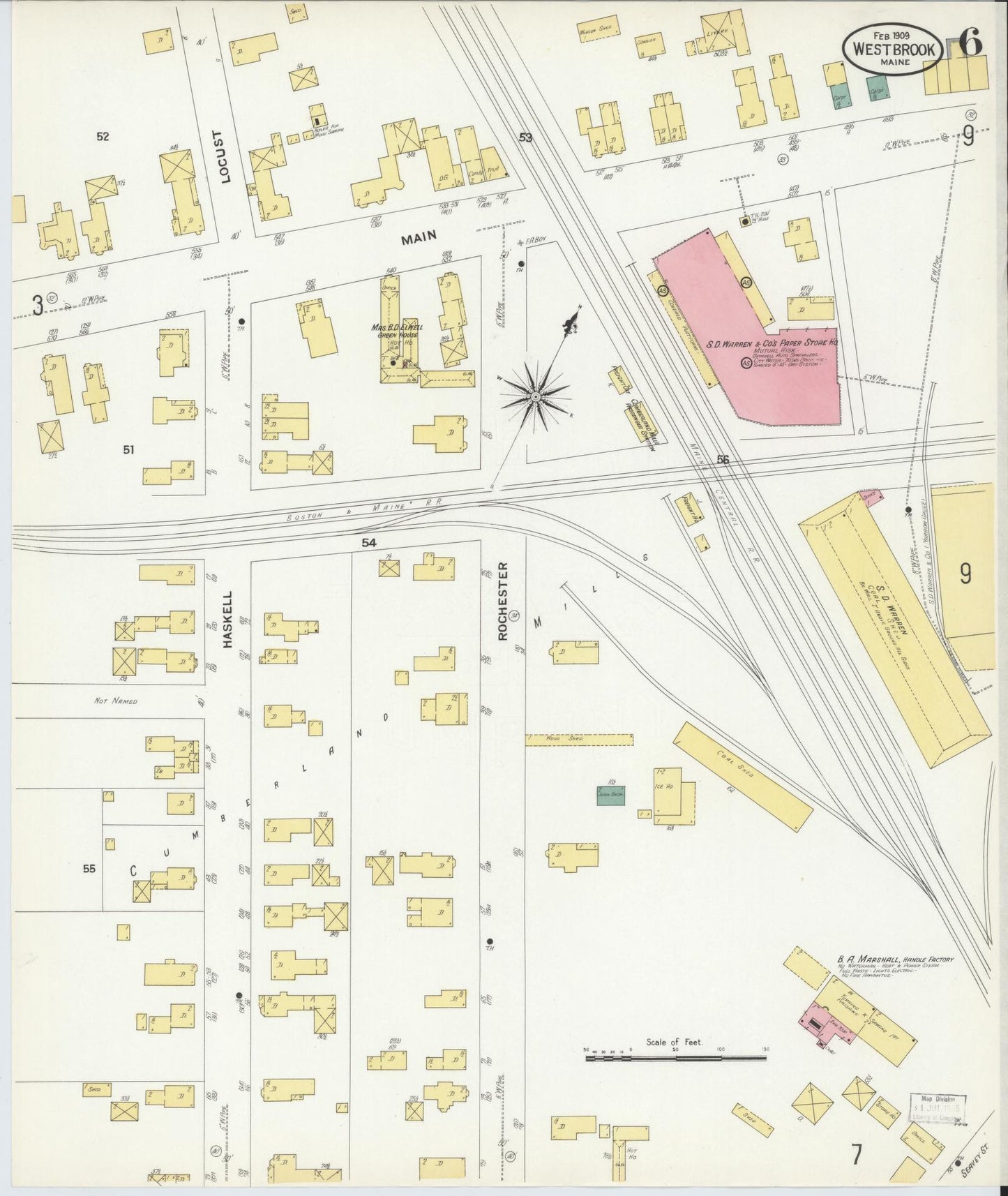 Sanborn Fire Insurance Map from Westbrook, Cumberland County, Maine (1909), Sheet #0006 - Complete Map Set gallery image, historic Sanborn map, vintage wall art, Maine Maine