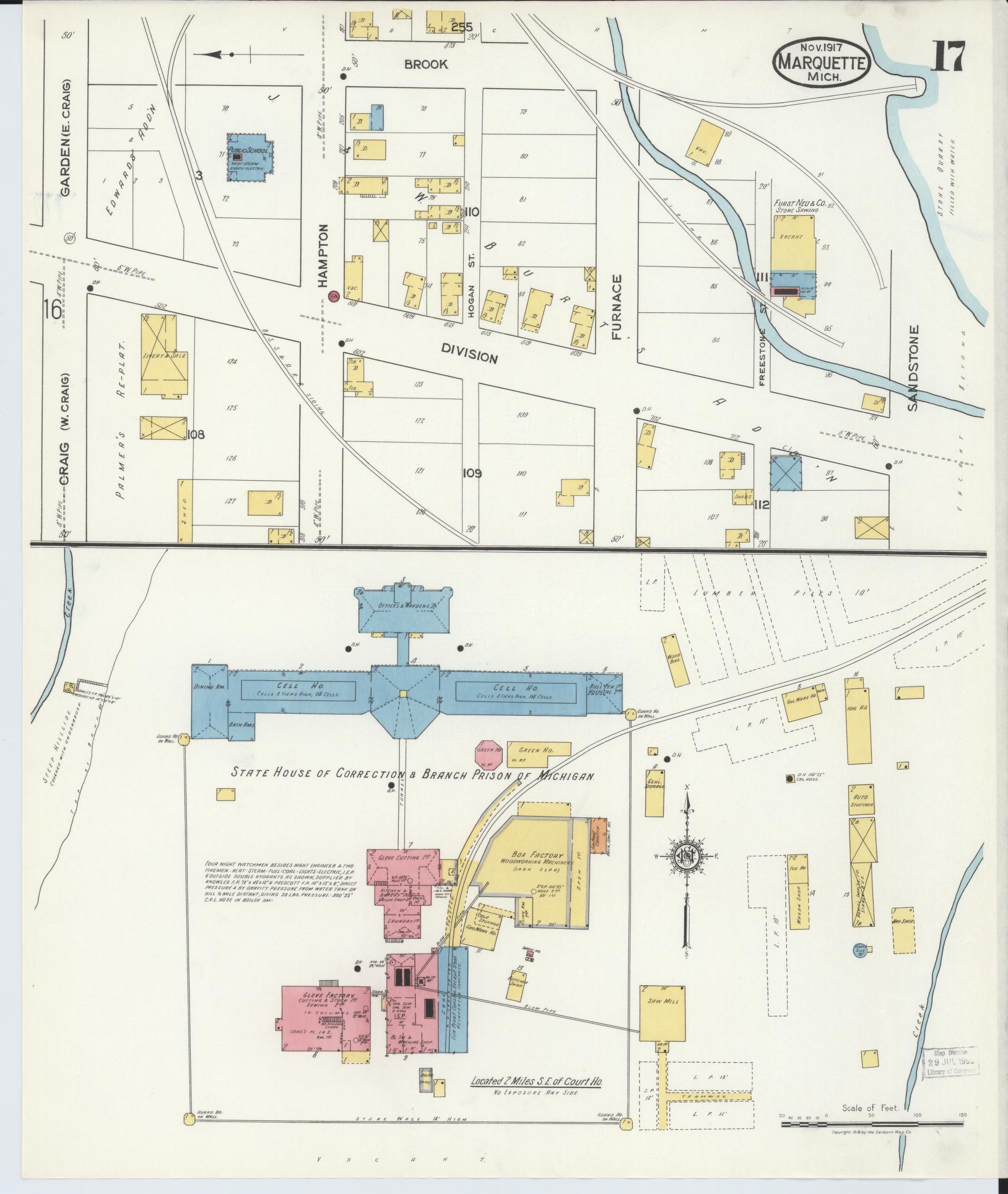 Sanborn Fire Insurance Map from Marquette, Marquette County, Michigan (1917), Sheet #0017 - Historic Sanborn Fire Insurance Map Print, vintage old map wall art, antique decor, genealogy gift, Michigan Michigan map