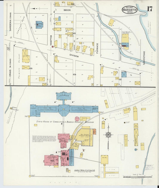 Sanborn Fire Insurance Map from Marquette, Marquette County, Michigan (1917), Sheet #0017 - Historic Sanborn Fire Insurance Map Print, vintage old map wall art, antique decor, genealogy gift, Michigan Michigan map