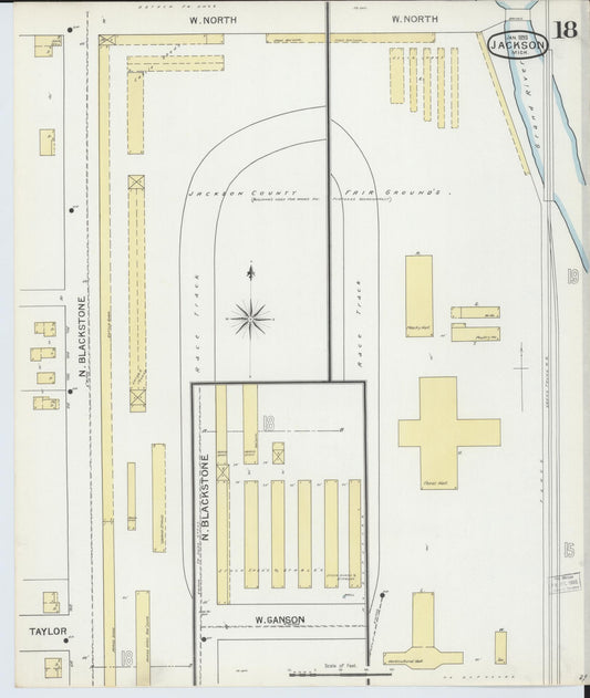 Sanborn Fire Insurance Map from Jackson, Jackson County, Michigan (1893), Sheet #0018 - Historic Sanborn Fire Insurance Map Print, vintage old map wall art, antique decor, genealogy gift, Michigan Michigan map