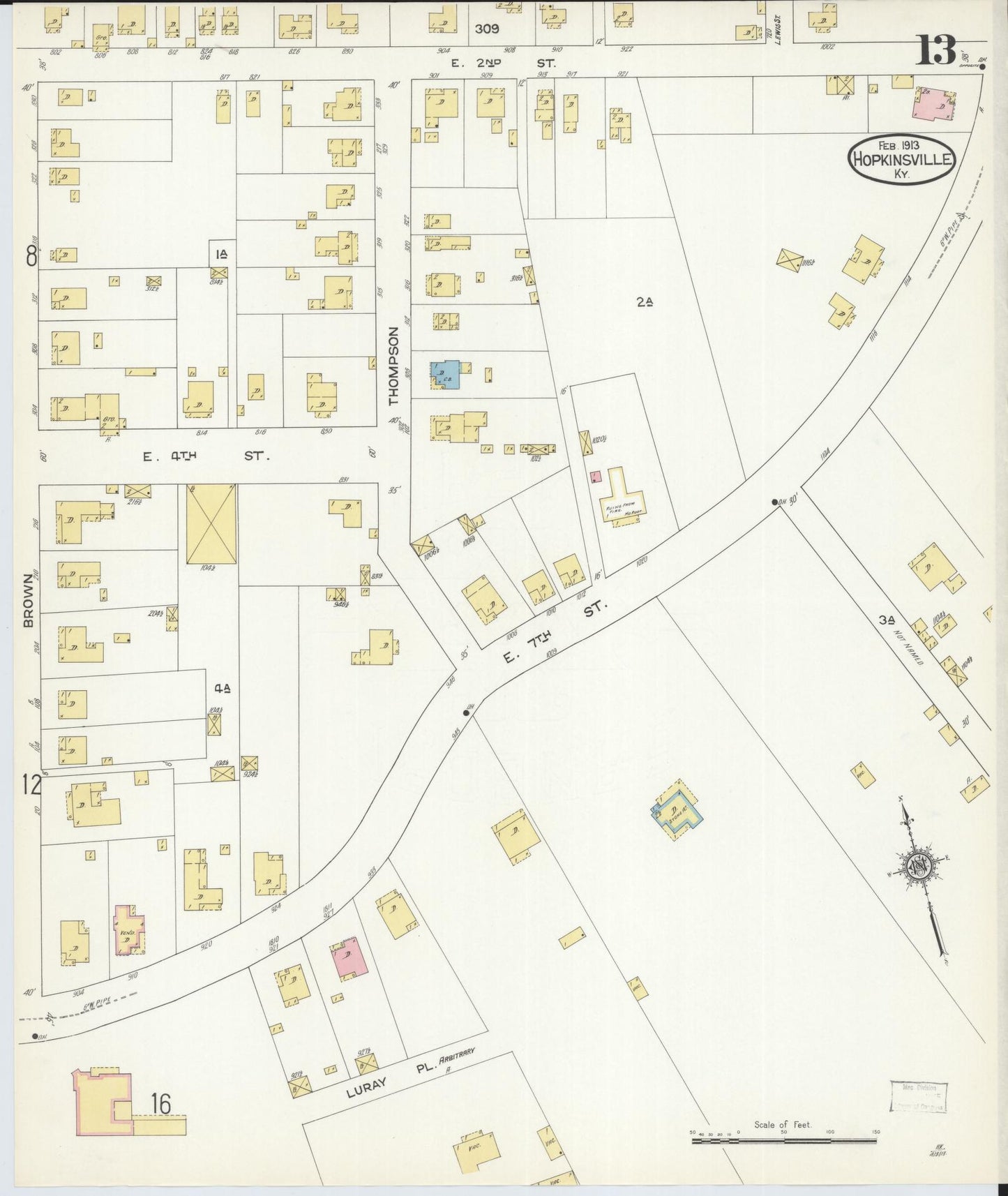Sanborn Fire Insurance Map from Hopkinsville, Christian County, Kentucky (1913), Sheet #0013 - Complete Map Set gallery image, historic Sanborn map, vintage wall art, Kentucky Kentucky