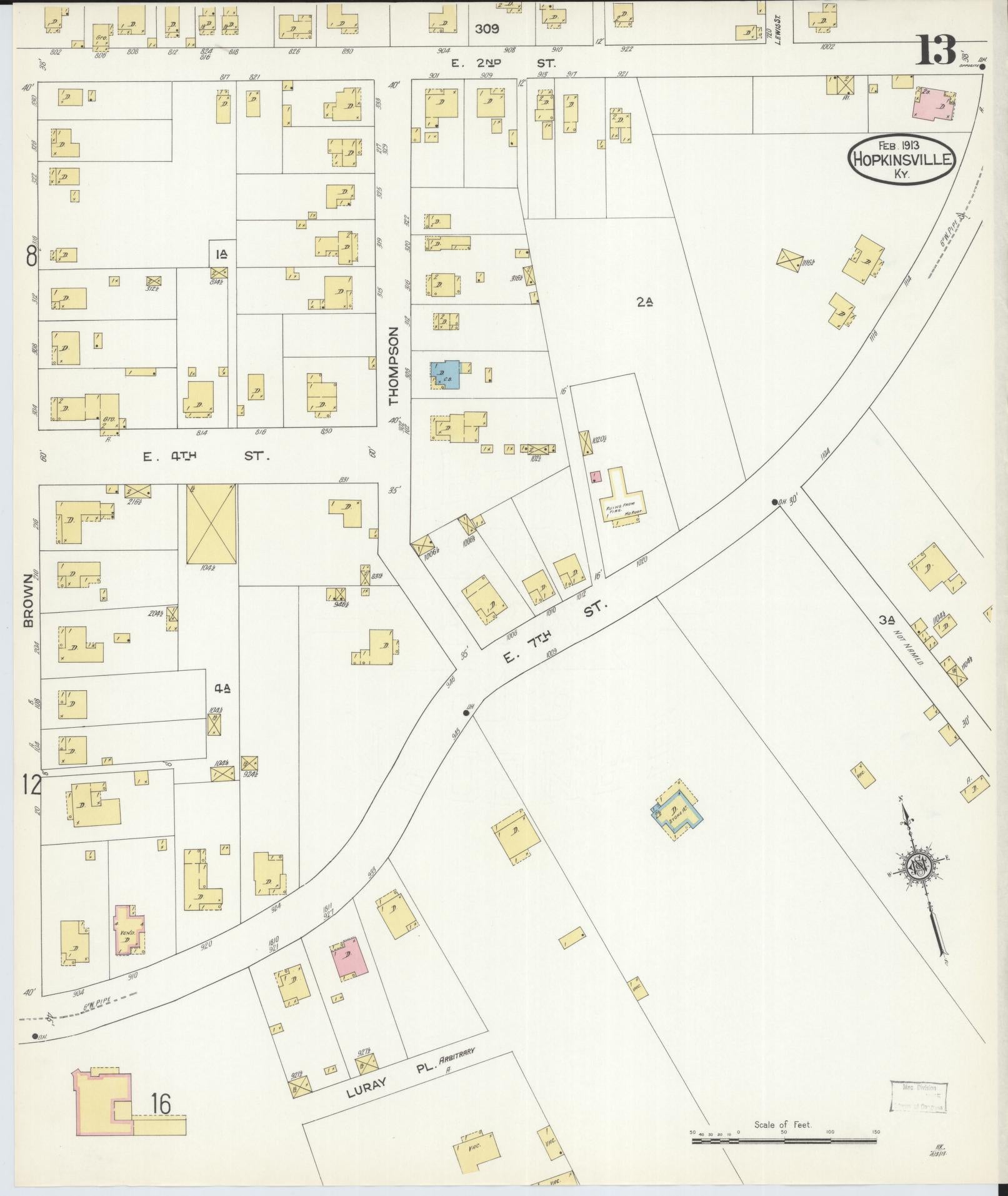 Sanborn Fire Insurance Map from Hopkinsville, Christian County, Kentucky (1913), Sheet #0013 - Complete Map Set gallery image, historic Sanborn map, vintage wall art, Kentucky Kentucky