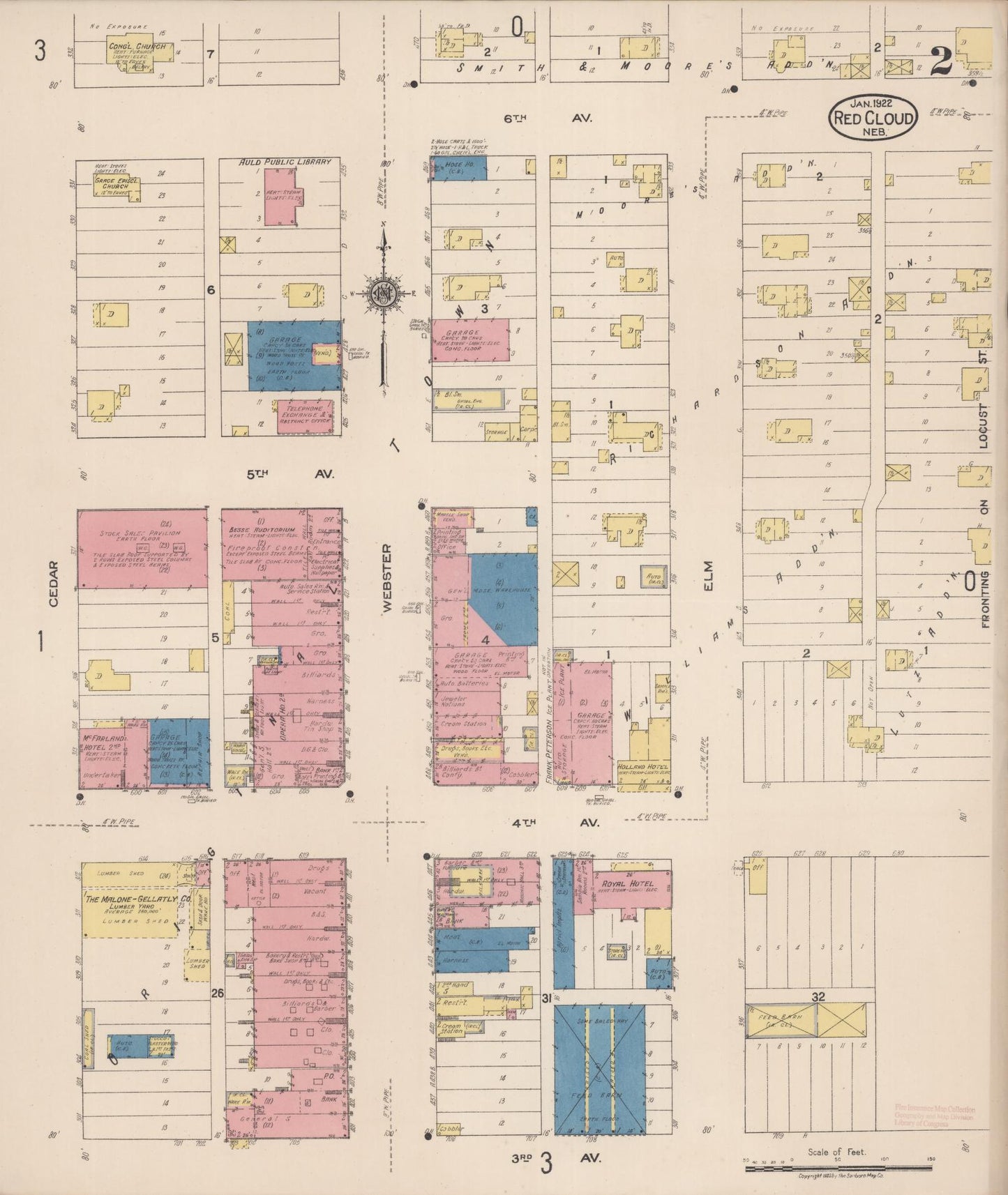Sanborn Fire Insurance Map from Red Cloud, Webster County, Nebraska (1922), Sheet #0002 - Historic Sanborn Fire Insurance Map Print, vintage old map wall art, antique decor, genealogy gift, Nebraska Nebraska map
