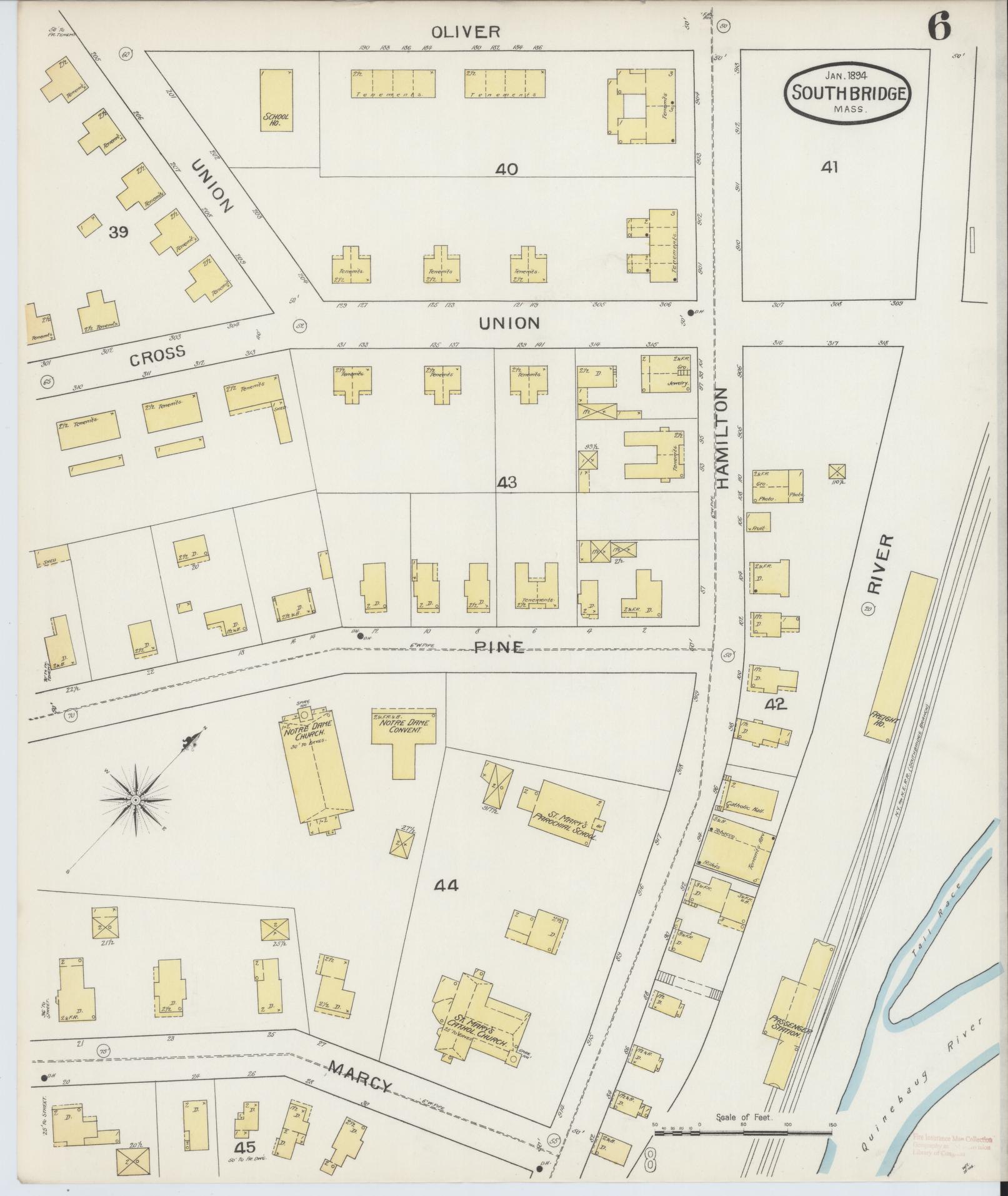 Sanborn Fire Insurance Map from Southbridge, Worcester County, Massachusetts (1894), Sheet #0006 - Complete Map Set gallery image, historic Sanborn map, vintage wall art, Massachusetts Massachusetts