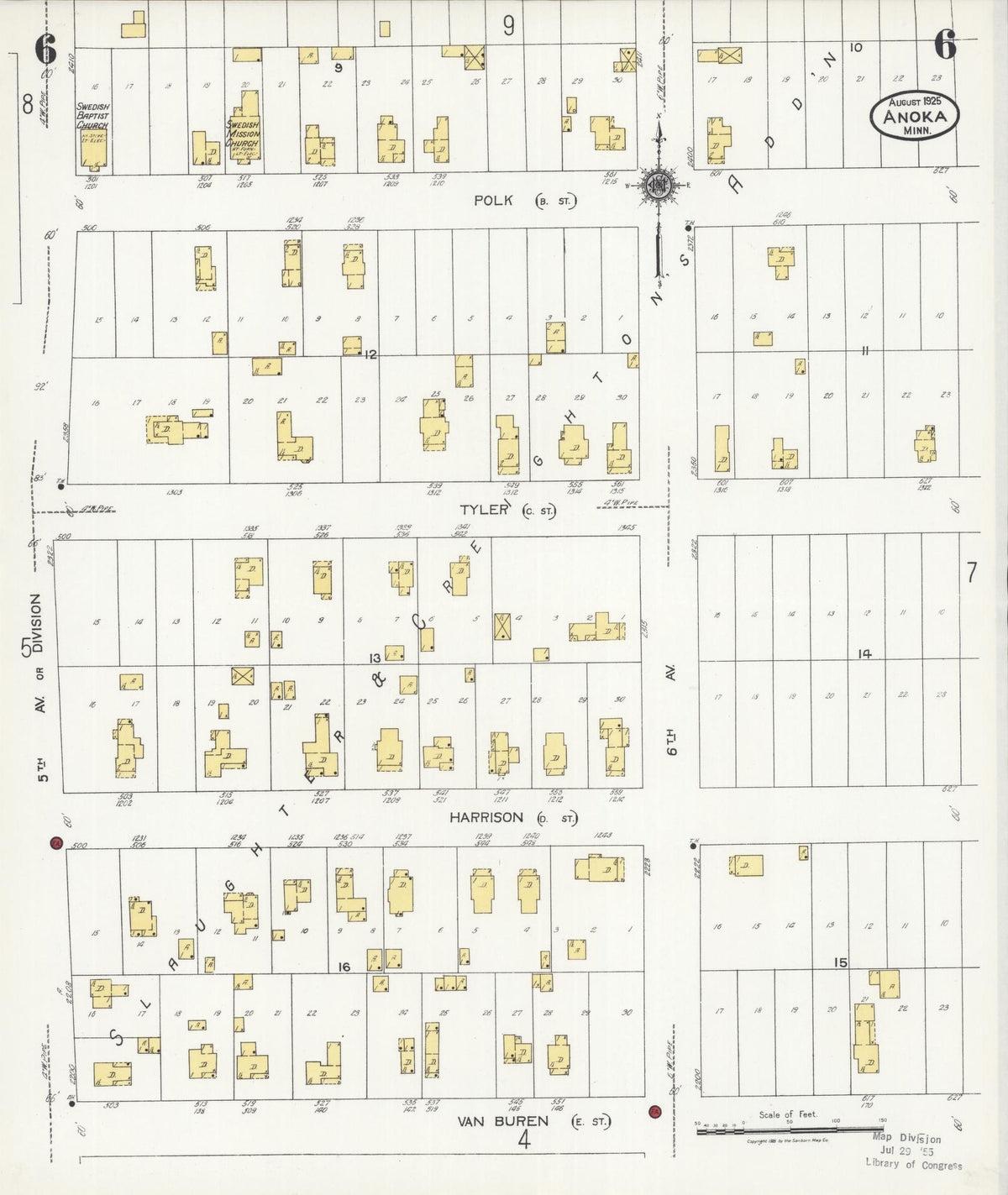Sanborn Fire Insurance Map from Anoka, Anoka County, Minnesota (1925), Sheet #0006 - Complete Map Set gallery image, historic Sanborn map, vintage wall art, Minnesota Minnesota