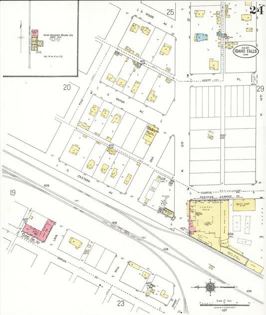 Sanborn Fire Insurance Map from Idaho Falls, Bonneville County, Idaho (1921), Sheet #0024 - Historic Sanborn Fire Insurance Map Print, vintage old map wall art, antique decor, genealogy gift, Idaho Idaho map