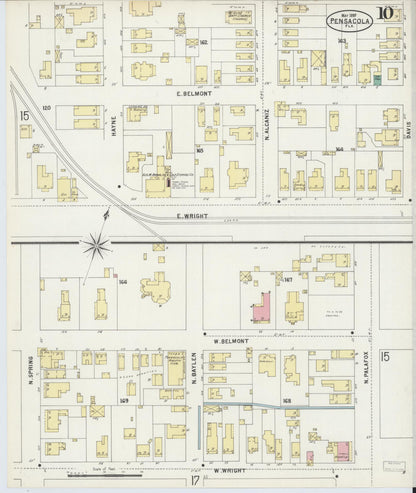 Sanborn Fire Insurance Map from Pensacola, Escambia County, Florida (1897), Sheet #0010 - Complete Map Set gallery image, historic Sanborn map, vintage wall art, Florida Florida