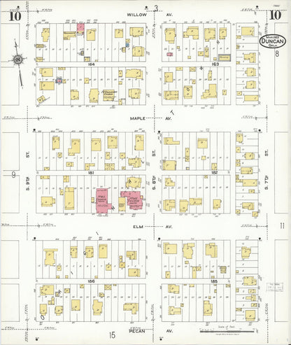 Sanborn Fire Insurance Map from Duncan, Stephens County, Oklahoma (1923), Sheet #0010 - Complete Map Set gallery image, historic Sanborn map, vintage wall art, Oklahoma Oklahoma
