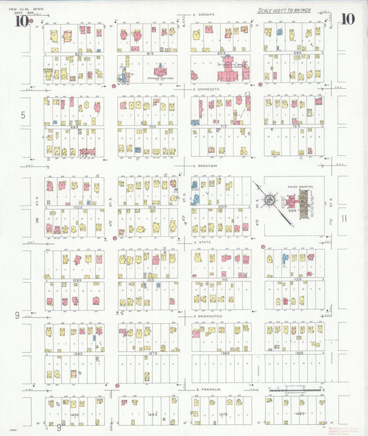 Sanborn Fire Insurance Map from New Ulm, Brown County, Minnesota (1935), Sheet #0010 - Historic Sanborn Fire Insurance Map Print, vintage old map wall art, antique decor, genealogy gift, Minnesota Minnesota map
