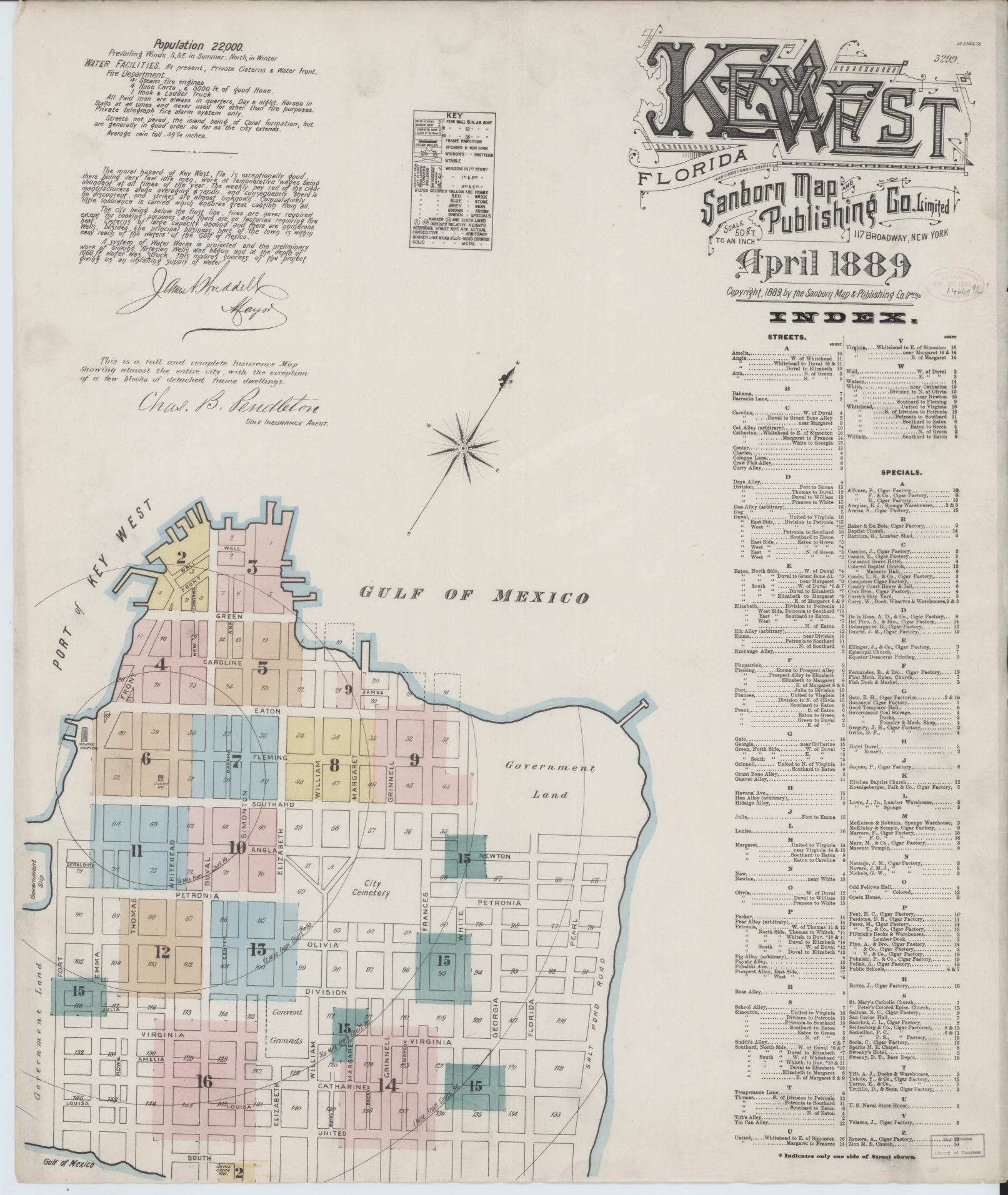 Sanborn Fire Insurance Map from Key West, Monroe County, Florida. (1889) – Historic Sanborn Fire Insurance Map Print