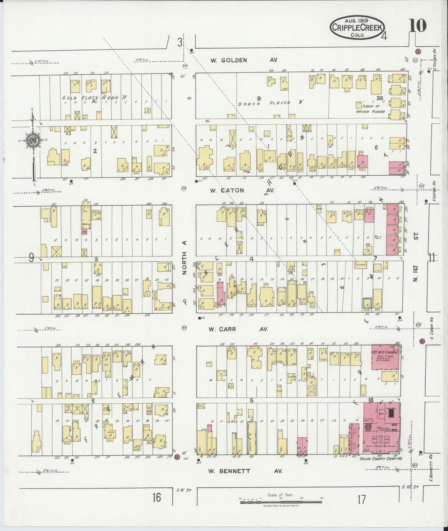 Sanborn Fire Insurance Map from Cripple Creek, Teller County, Colorado (1919), Sheet #0010 - Complete Map Set gallery image, historic Sanborn map, vintage wall art, Colorado Colorado