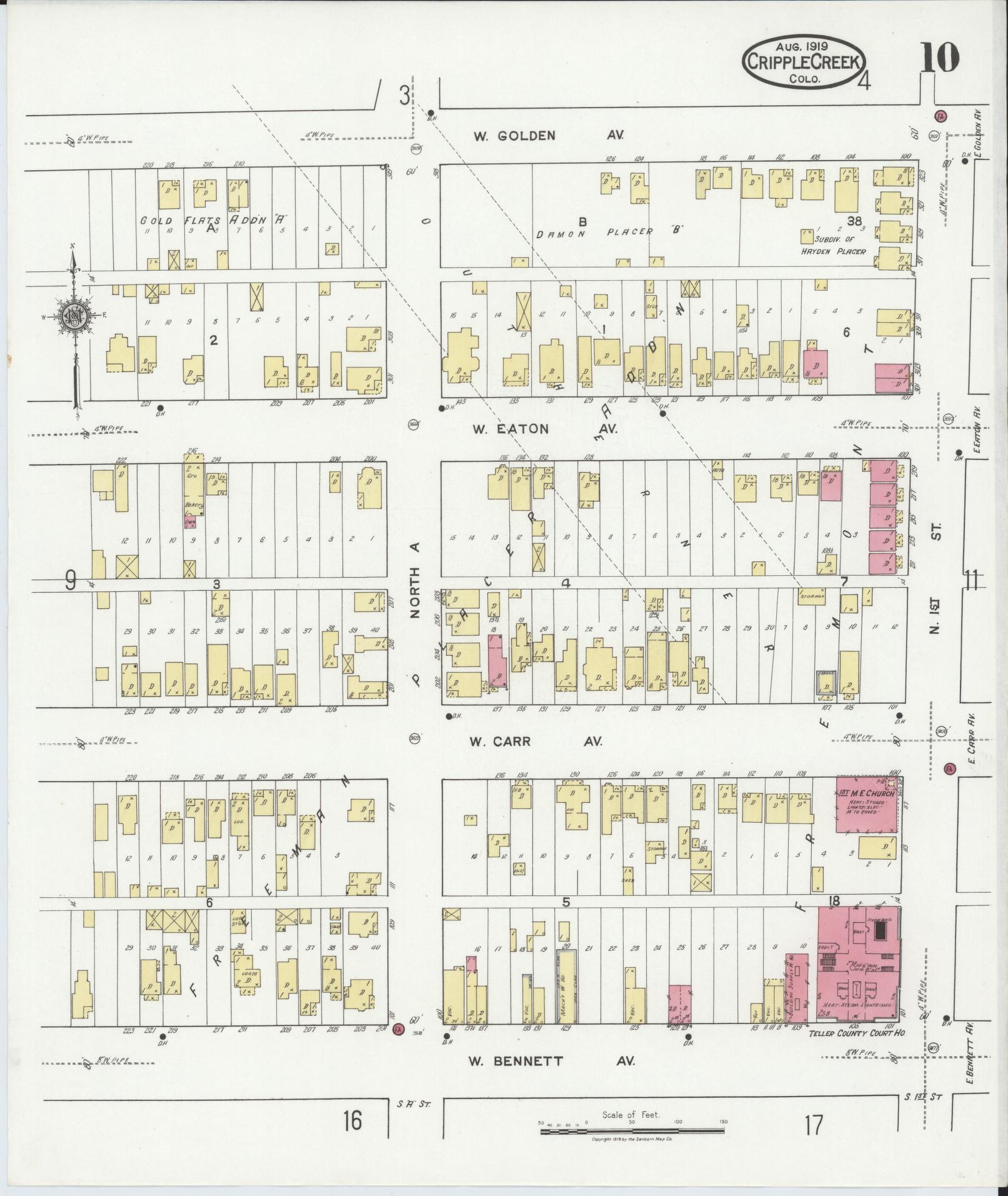 Sanborn Fire Insurance Map from Cripple Creek, Teller County, Colorado (1919), Sheet #0010 - Complete Map Set gallery image, historic Sanborn map, vintage wall art, Colorado Colorado