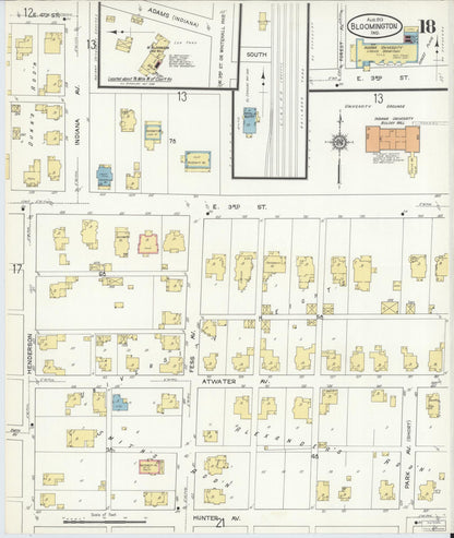 Sanborn Fire Insurance Map from Bloomington, Monroe County, Indiana (1913), Sheet #0018 - Complete Map Set gallery image, historic Sanborn map, vintage wall art, Indiana Indiana
