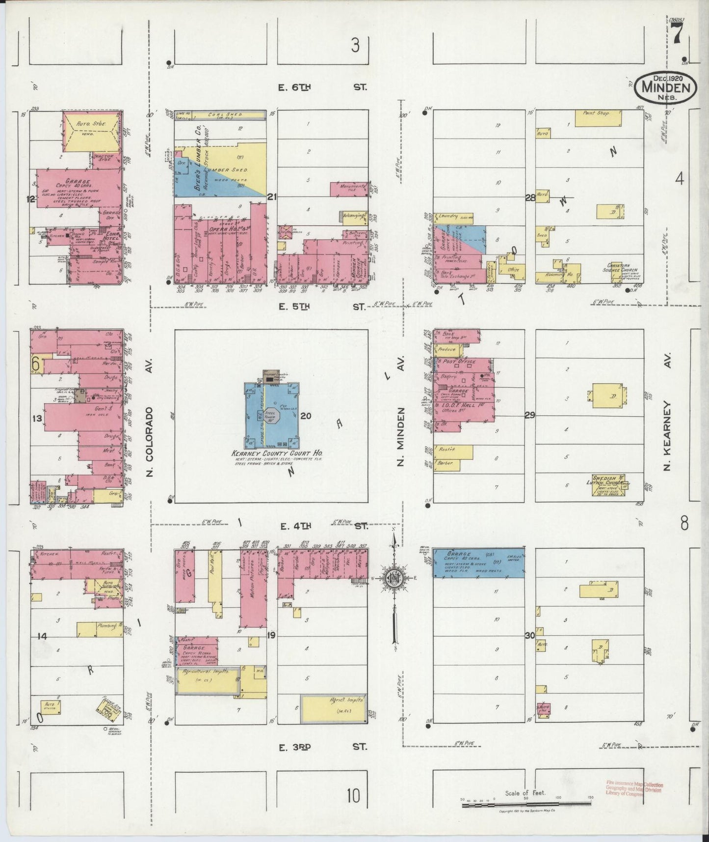 Sanborn Fire Insurance Map from Minden, Kearney County, Nebraska (1920), Sheet #0007 - Complete Map Set gallery image, historic Sanborn map, vintage wall art, Nebraska Nebraska
