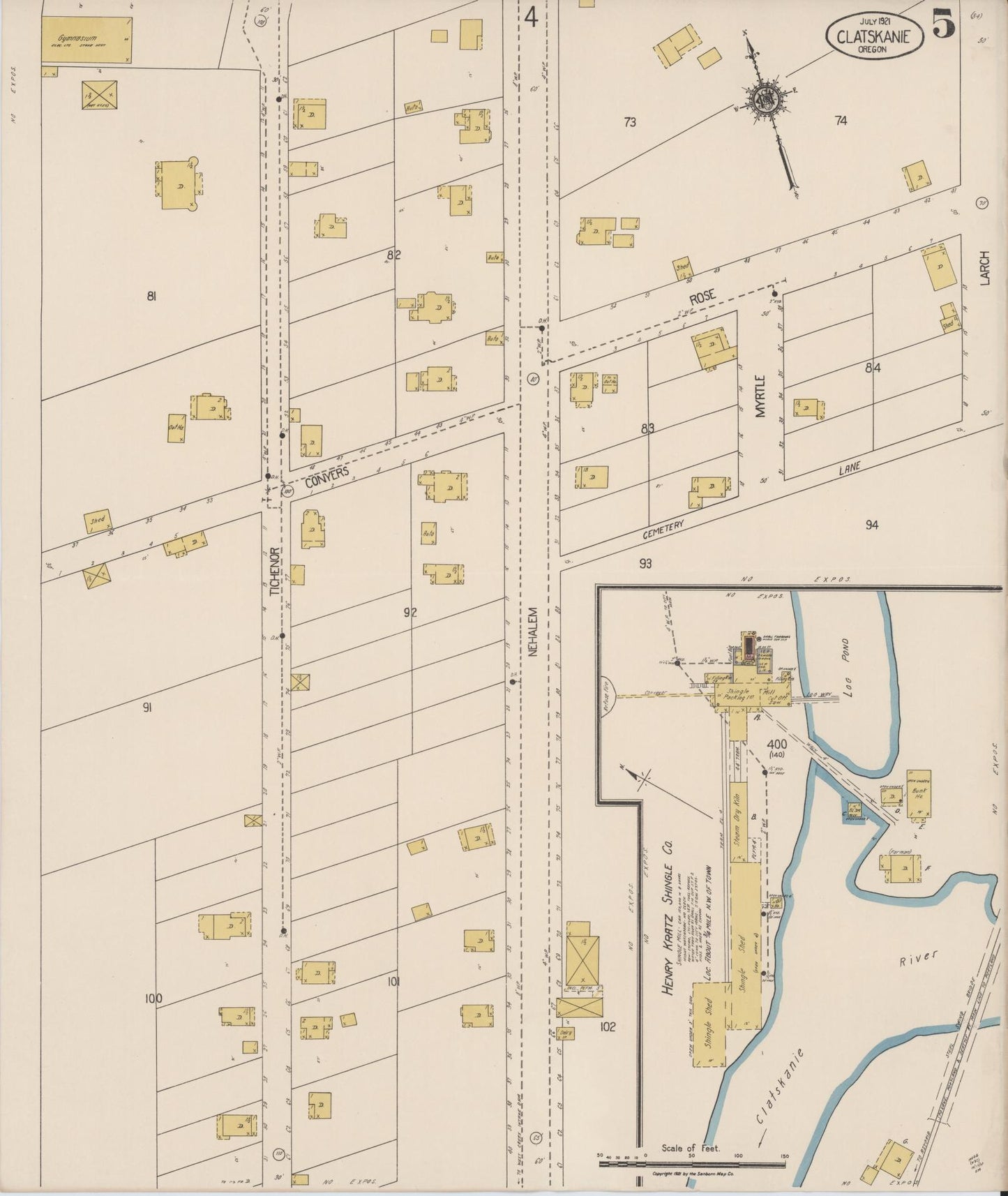 Sanborn Fire Insurance Map from Clatskanie, Columbia County, Oregon (1921), Sheet #0005 - Complete Map Set gallery image, historic Sanborn map, vintage wall art, Oregon Oregon