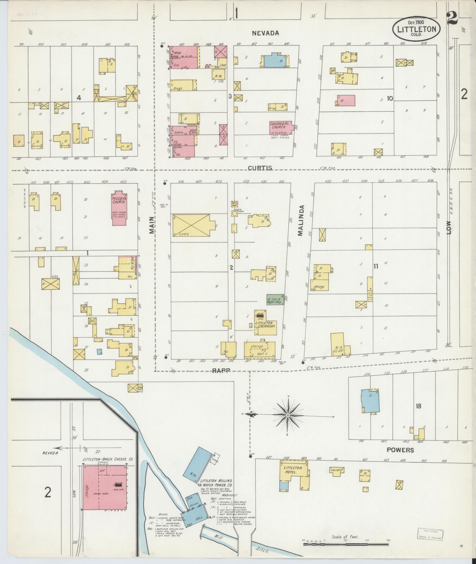 Sanborn Fire Insurance Map from Littleton, Arapahoe County, Colorado (1900), Sheet #0002 - Historic Sanborn Fire Insurance Map Print, vintage old map wall art, antique decor, genealogy gift, Colorado Colorado map