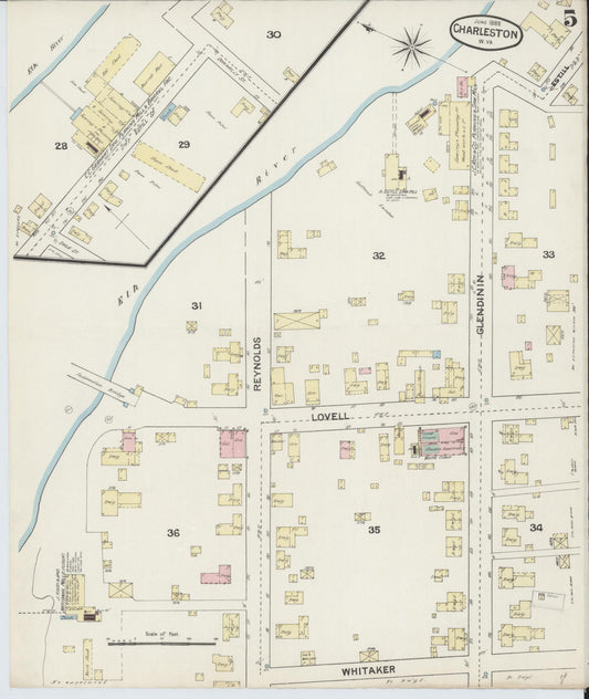 Sanborn Fire Insurance Map from Charleston, Kanawha County, West Virginia (1888), Sheet #0005 - Historic Sanborn Fire Insurance Map Print, vintage old map wall art, antique decor, genealogy gift, West Virginia West Virginia map