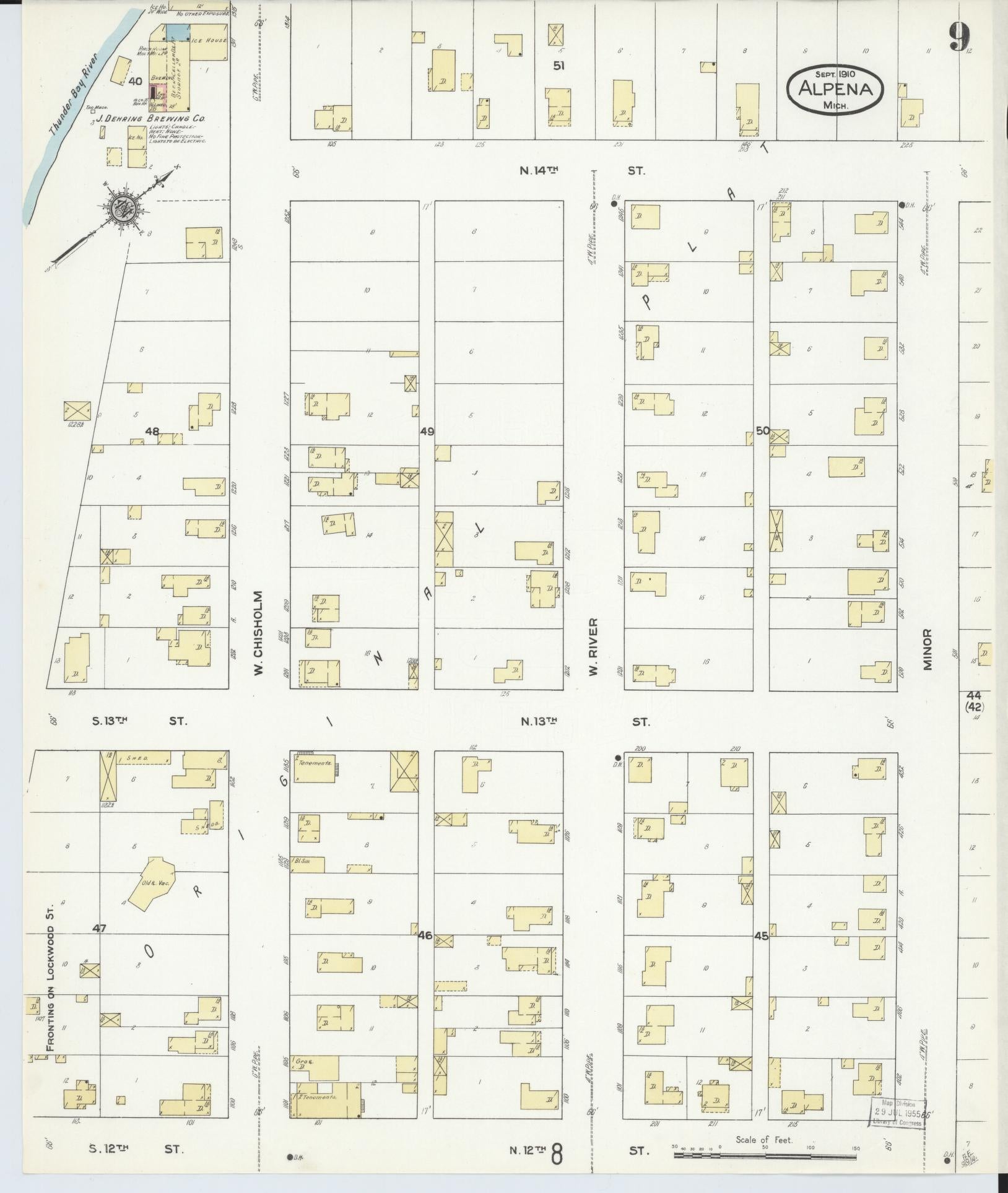 Sanborn Fire Insurance Map from Alpena, Alpena County, Michigan (1910), Sheet #0009 - Historic Sanborn Fire Insurance Map Print, vintage old map wall art, antique decor, genealogy gift, Michigan Michigan map