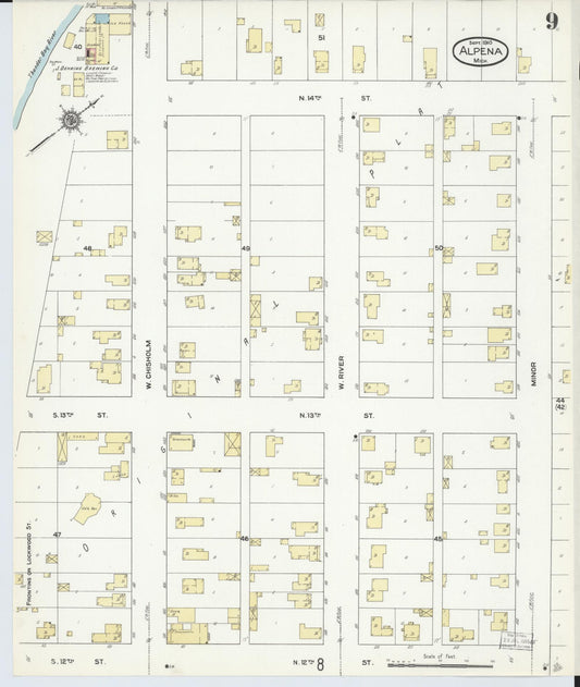 Sanborn Fire Insurance Map from Alpena, Alpena County, Michigan (1910), Sheet #0009 - Historic Sanborn Fire Insurance Map Print, vintage old map wall art, antique decor, genealogy gift, Michigan Michigan map