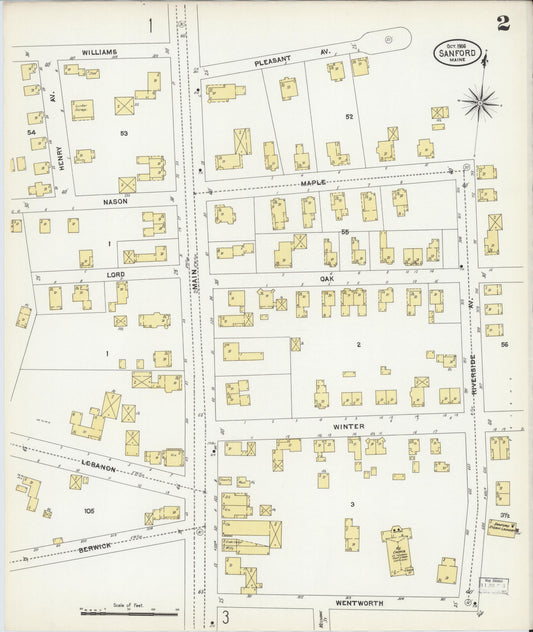 Sanborn Fire Insurance Map from Sanford, York County, Maine (1906), Sheet #0002 - Historic Sanborn Fire Insurance Map Print, vintage old map wall art, antique decor, genealogy gift, Maine Maine map