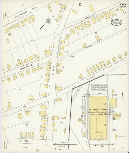 Sanborn Fire Insurance Map from Wilson, Wilson County, North Carolina (1913), Sheet #0022 - Historic Sanborn Fire Insurance Map Print, vintage old map wall art, antique decor, genealogy gift, North Carolina North Carolina map