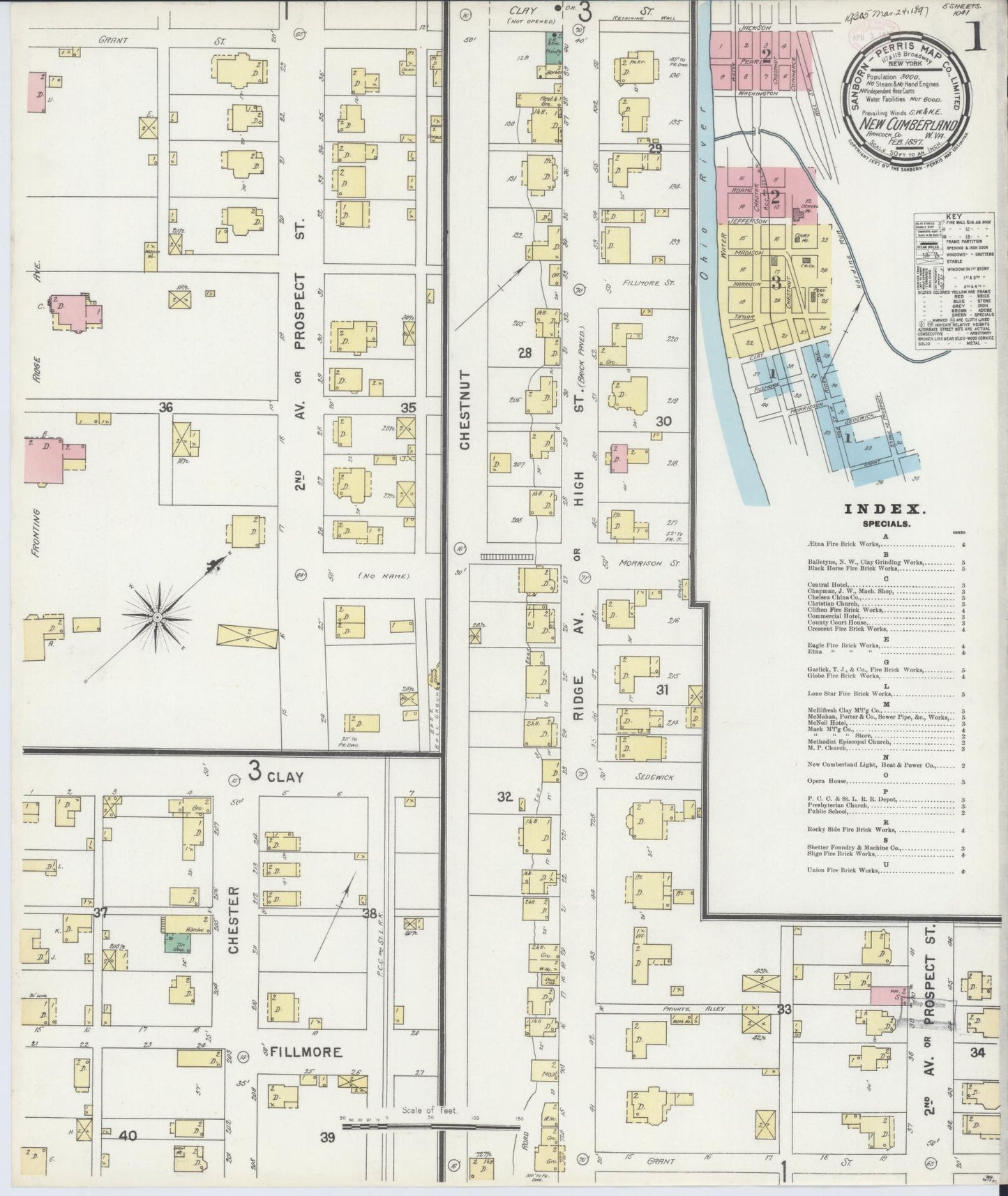 Sanborn Fire Insurance Map from New Cumberland, Hancock County, West Virginia (1897), Sheet #0001 - Complete Map Set gallery image, historic Sanborn map, vintage wall art, West Virginia West Virginia