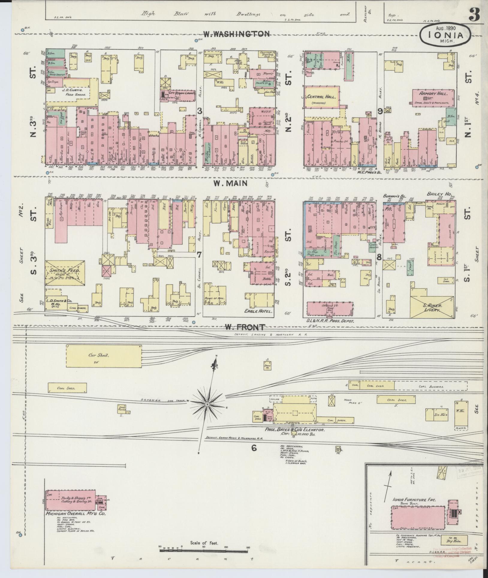 Sanborn Fire Insurance Map from Ionia, Ionia County, Michigan (1890), Sheet #0003 - Historic Sanborn Fire Insurance Map Print, vintage old map wall art, antique decor, genealogy gift, Michigan Michigan map