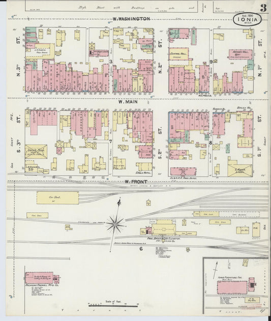 Sanborn Fire Insurance Map from Ionia, Ionia County, Michigan (1890), Sheet #0003 - Historic Sanborn Fire Insurance Map Print, vintage old map wall art, antique decor, genealogy gift, Michigan Michigan map