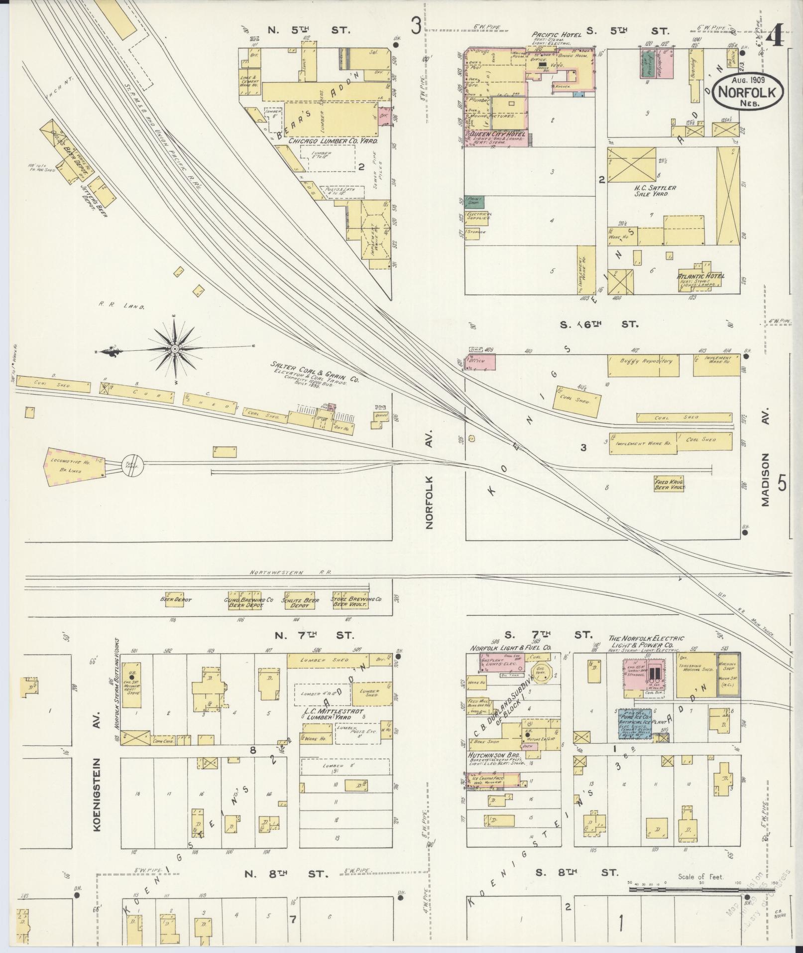 Sanborn Fire Insurance Map from Norfolk, Madison County, Nebraska (1909), Sheet #0004 - Complete Map Set gallery image, historic Sanborn map, vintage wall art, Nebraska Nebraska