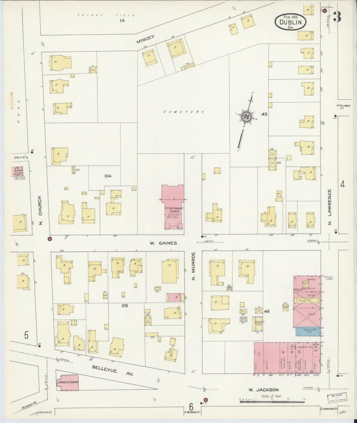 Sanborn Fire Insurance Map from Dublin, Laurens County, Georgia (1913), Sheet #0003 - Complete Map Set gallery image, historic Sanborn map, vintage wall art, Georgia Georgia