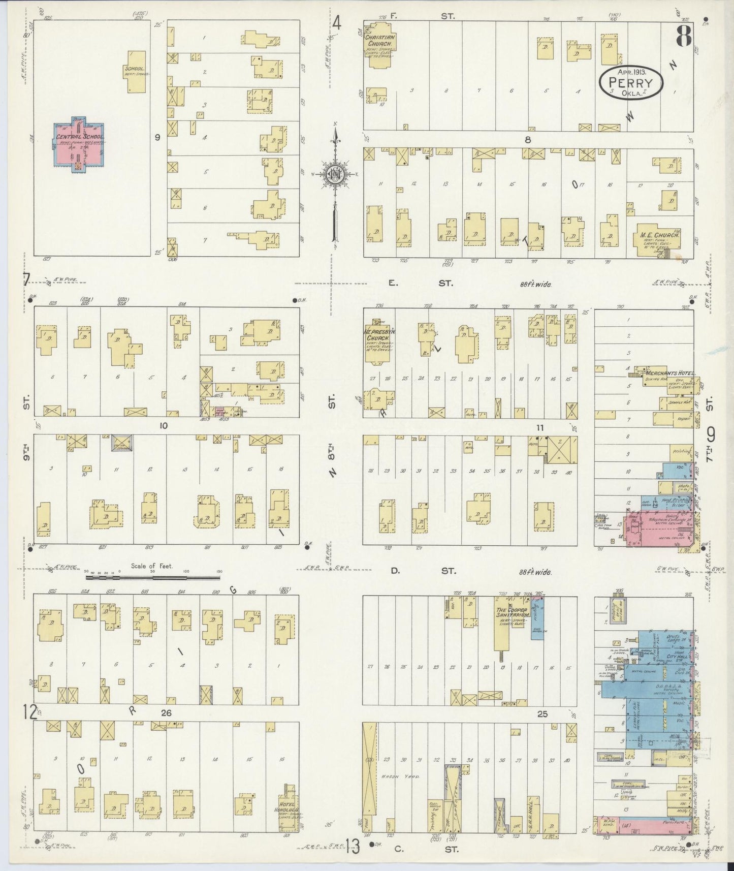 Sanborn Fire Insurance Map from Perry, Noble County, Oklahoma (1913), Sheet #0008 - Complete Map Set gallery image, historic Sanborn map, vintage wall art, Oklahoma Oklahoma