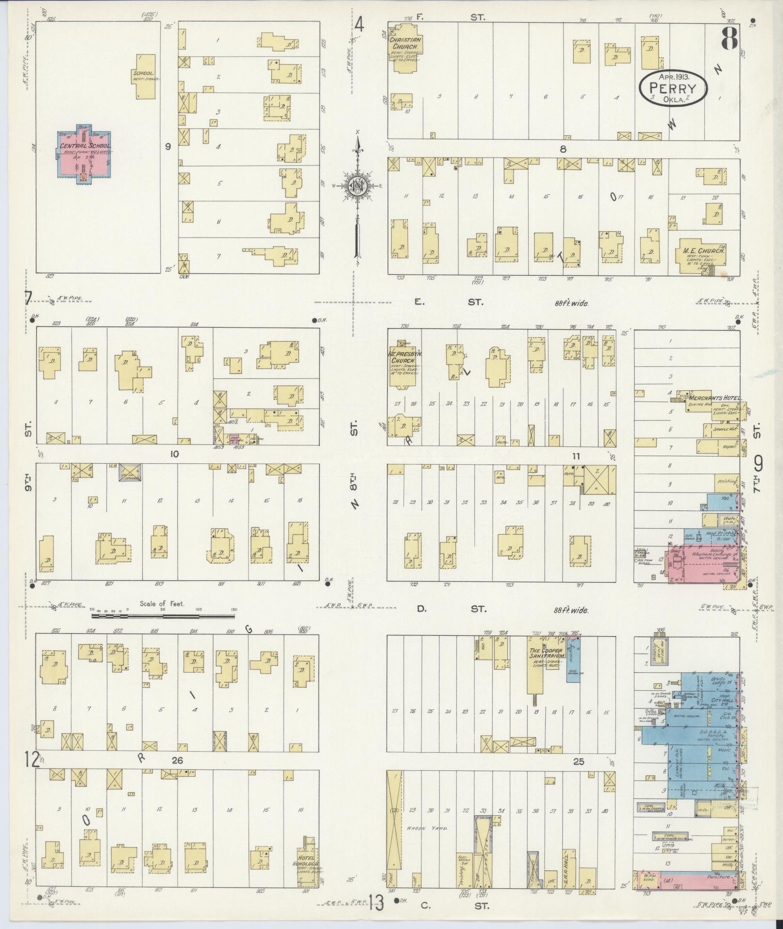 Sanborn Fire Insurance Map from Perry, Noble County, Oklahoma (1913), Sheet #0008 - Complete Map Set gallery image, historic Sanborn map, vintage wall art, Oklahoma Oklahoma