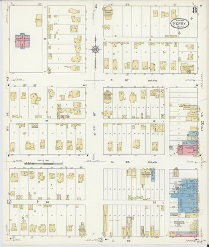 Sanborn Fire Insurance Map from Perry, Noble County, Oklahoma (1913), Sheet #0008 - Complete Map Set gallery image, historic Sanborn map, vintage wall art, Oklahoma Oklahoma