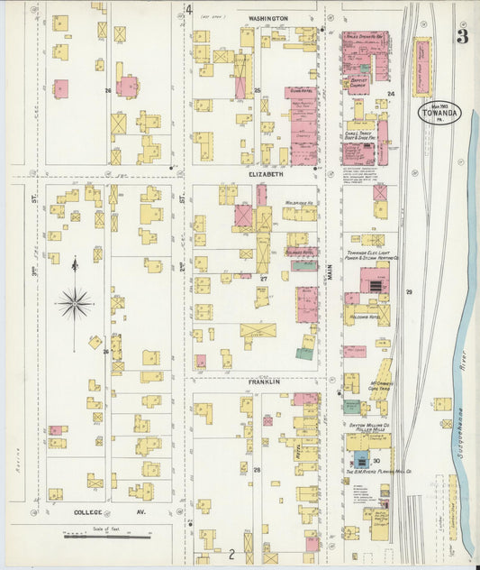 Sanborn Fire Insurance Map from Towanda, Bradford County, Pennsylvania (1903), Sheet #0003 - Historic Sanborn Fire Insurance Map Print, vintage old map wall art, antique decor, genealogy gift, Pennsylvania Pennsylvania map