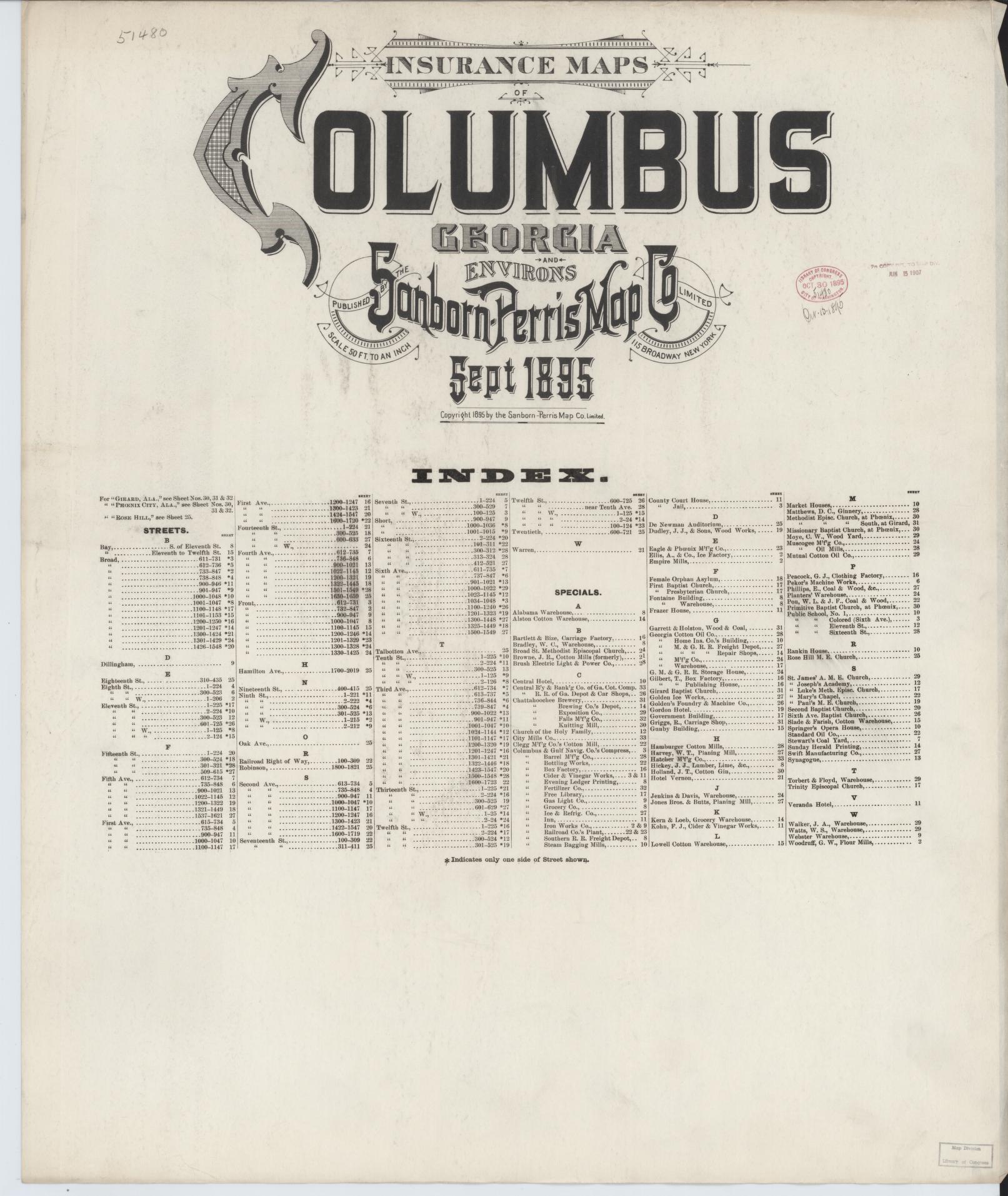 Sanborn Fire Insurance Map from Columbus, Muscogee County, Georgia. (1895) – Historic Sanborn Fire Insurance Map Print