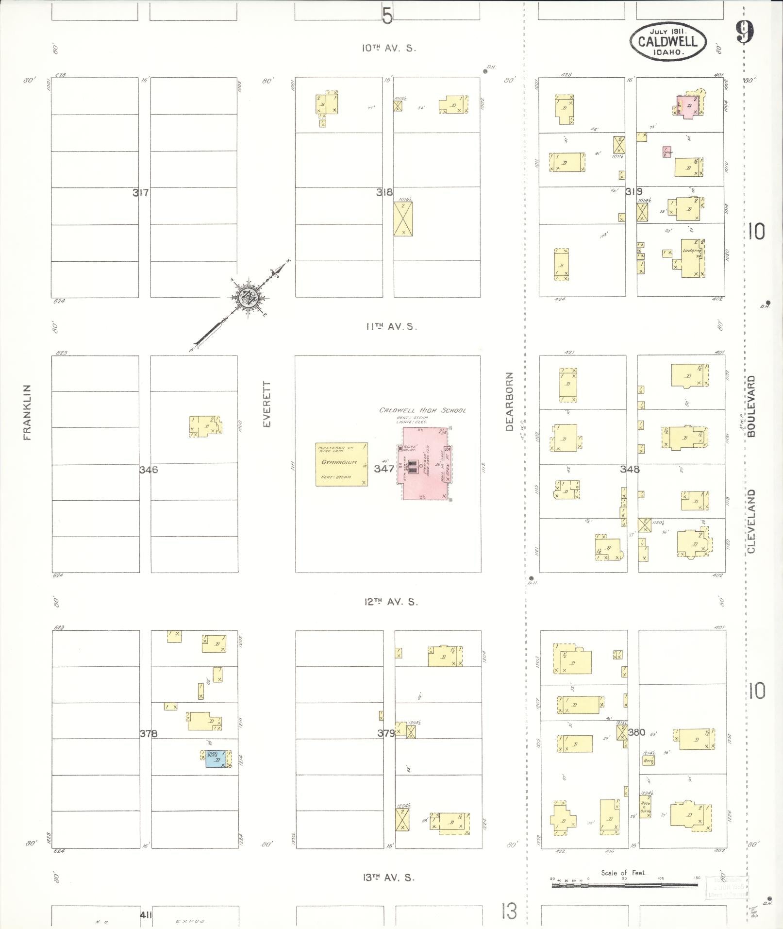 Sanborn Fire Insurance Map from Caldwell, Canyon County, Idaho (1911), Sheet #0009 - Historic Sanborn Fire Insurance Map Print, vintage old map wall art, antique decor, genealogy gift, Idaho Idaho map
