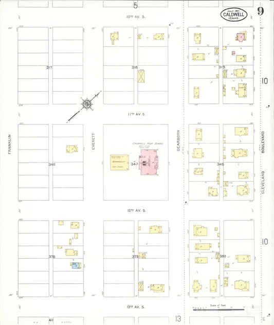 Sanborn Fire Insurance Map from Caldwell, Canyon County, Idaho (1911), Sheet #0009 - Historic Sanborn Fire Insurance Map Print, vintage old map wall art, antique decor, genealogy gift, Idaho Idaho map