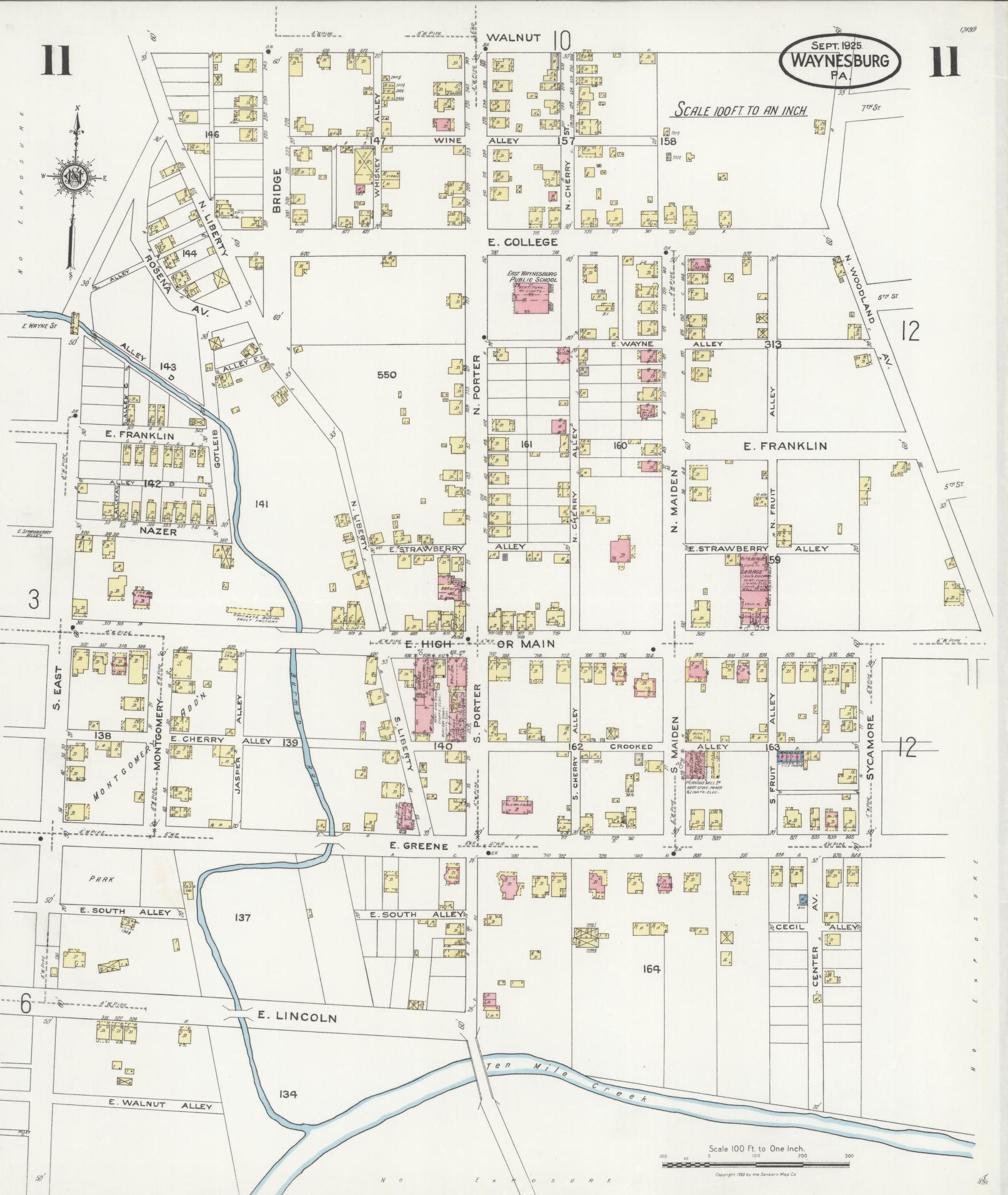 Sanborn Fire Insurance Map from Waynesburg, Greene County, Pennsylvania (1925), Sheet #0011 - Complete Map Set gallery image, historic Sanborn map, vintage wall art, Pennsylvania Pennsylvania