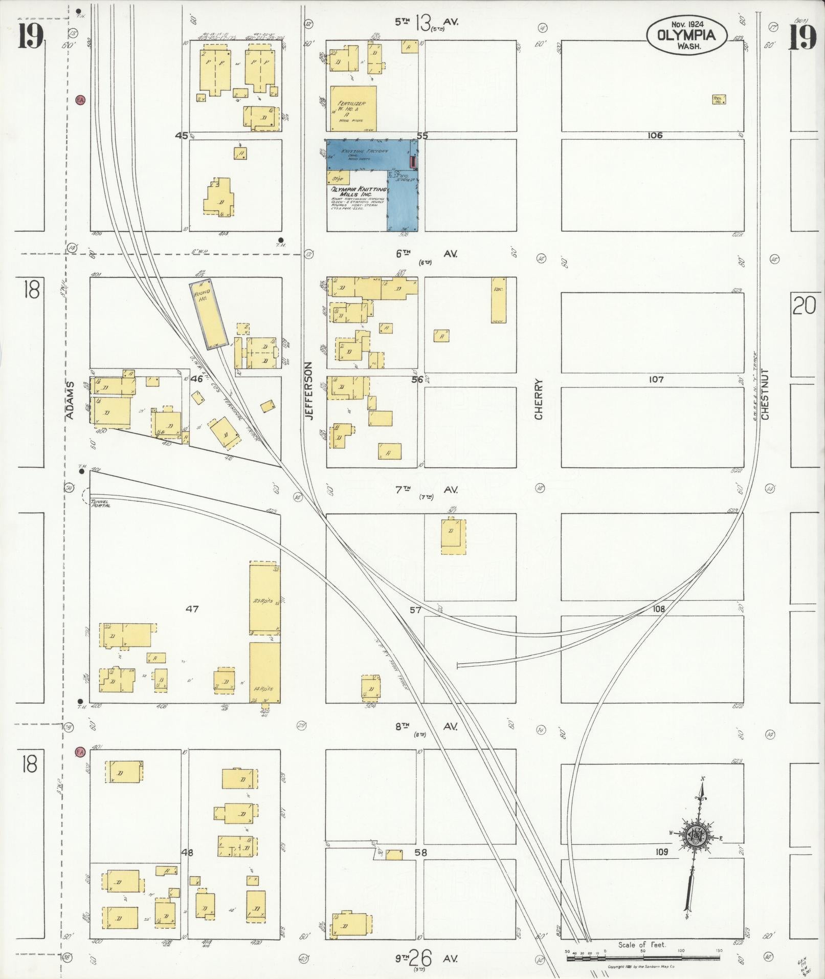 Sanborn Fire Insurance Map from Olympia, Thurston County, Washington (1924), Sheet #0019 - Historic Sanborn Fire Insurance Map Print, vintage old map wall art, antique decor, genealogy gift, Washington Washington map