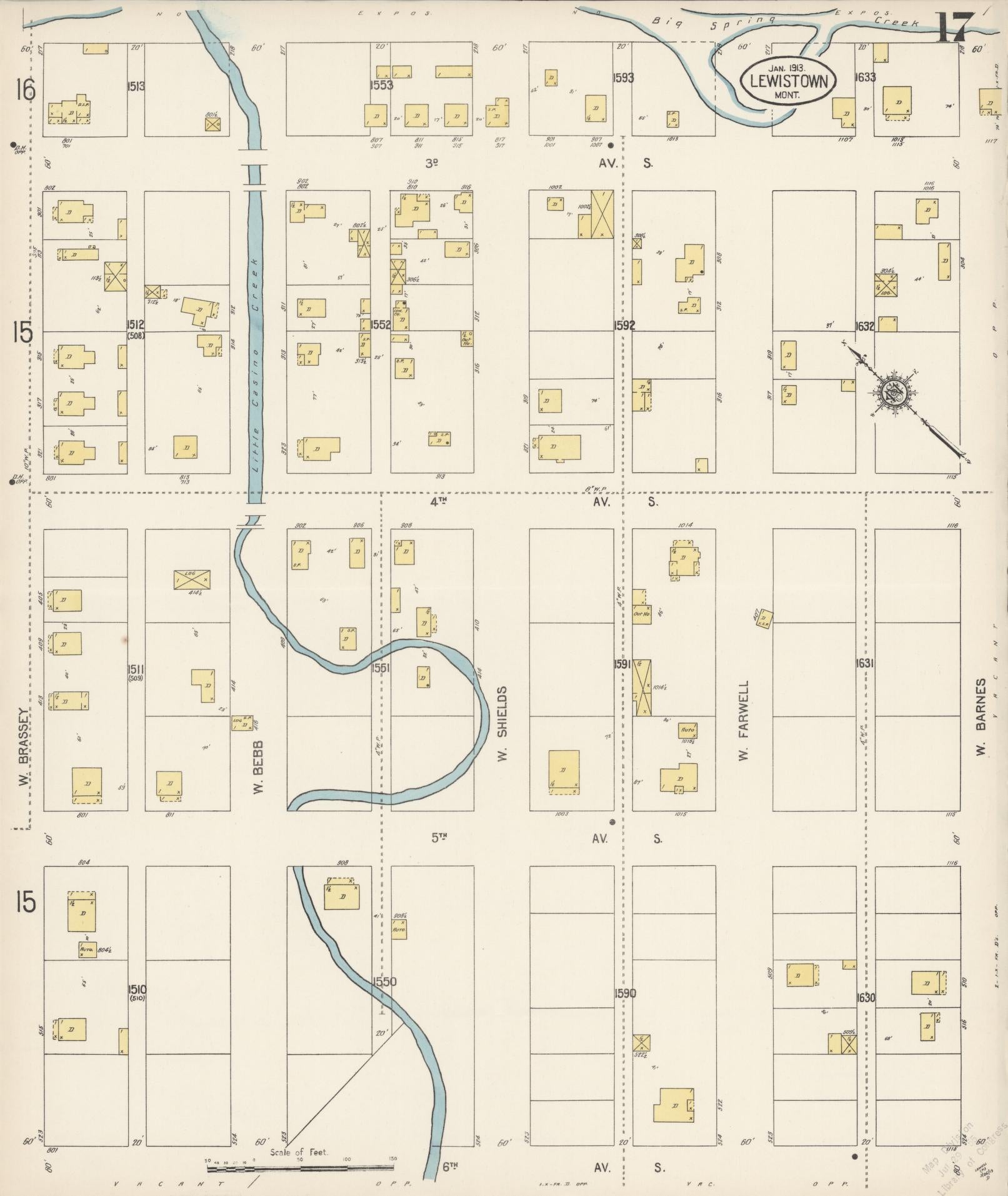 Sanborn Fire Insurance Map from Lewistown, Fergus County, Montana (1913), Sheet #0017 - Complete Map Set gallery image, historic Sanborn map, vintage wall art, Montana Montana