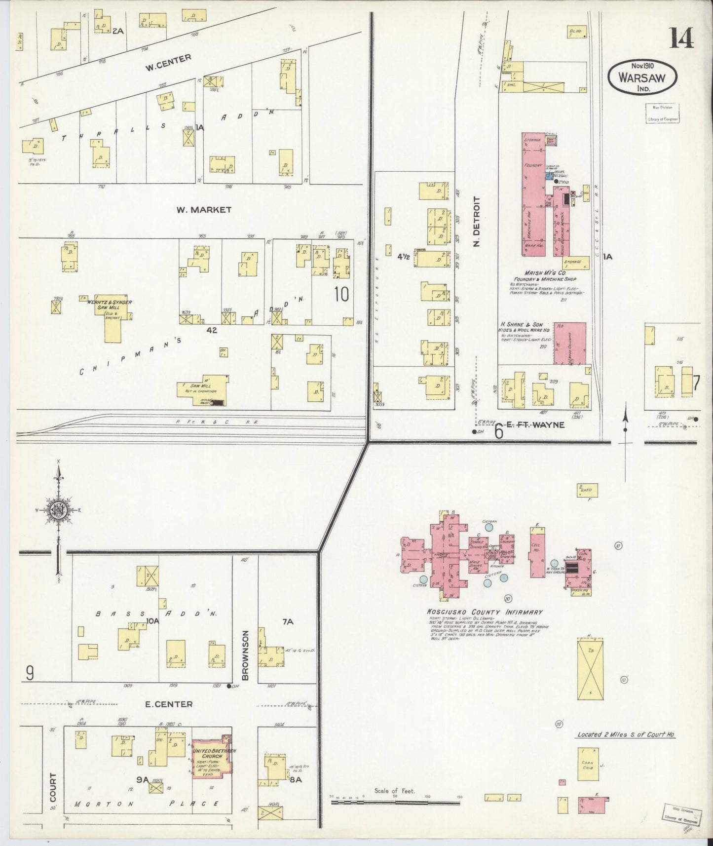 Sanborn Fire Insurance Map from Warsaw, Kosciusko County, Indiana (1910), Sheet #0014 - Complete Map Set gallery image, historic Sanborn map, vintage wall art, Indiana Indiana