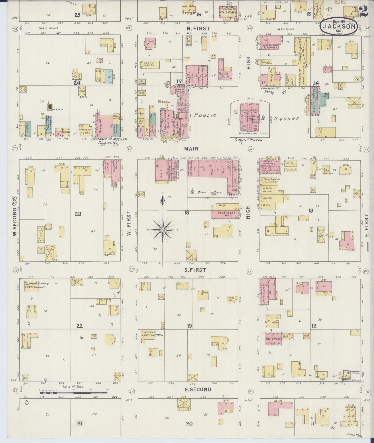 Sanborn Fire Insurance Map from Jackson, Cape Girardeau County, Missouri (1895), Sheet #0002 - Historic Sanborn Fire Insurance Map Print, vintage old map wall art, antique decor, genealogy gift, Missouri Missouri map