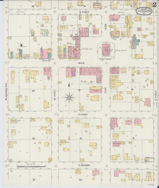 Sanborn Fire Insurance Map from Jackson, Cape Girardeau County, Missouri (1895), Sheet #0002 - Historic Sanborn Fire Insurance Map Print, vintage old map wall art, antique decor, genealogy gift, Missouri Missouri map