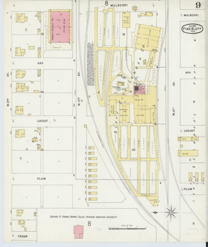 Sanborn Fire Insurance Map from Pine Bluff, Jefferson County, Arkansas (1896), Sheet #0009 - Complete Map Set gallery image, historic Sanborn map, vintage wall art, Arkansas Arkansas