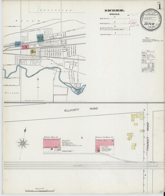 Sanborn Fire Insurance Map from Depew, Erie County, New York (1893), Sheet #0001 - Complete Map Set gallery image, historic Sanborn map, vintage wall art, New York New York