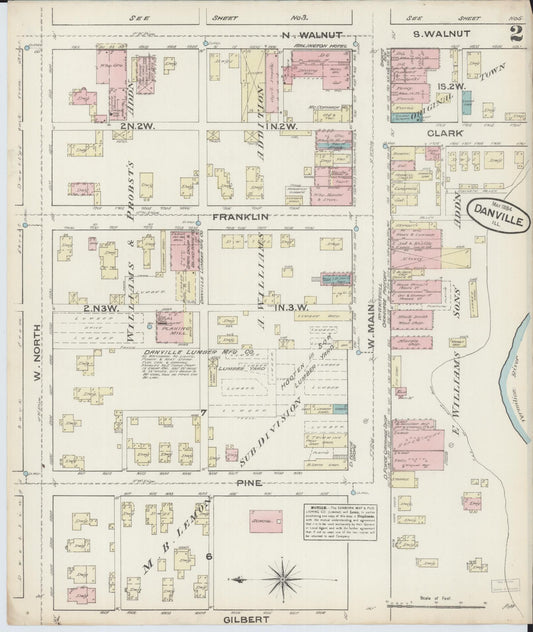 Sanborn Fire Insurance Map from Danville, Vermilion County, Illinois (1884), Sheet #0002 - Historic Sanborn Fire Insurance Map Print, vintage old map wall art, antique decor, genealogy gift, Illinois Illinois map