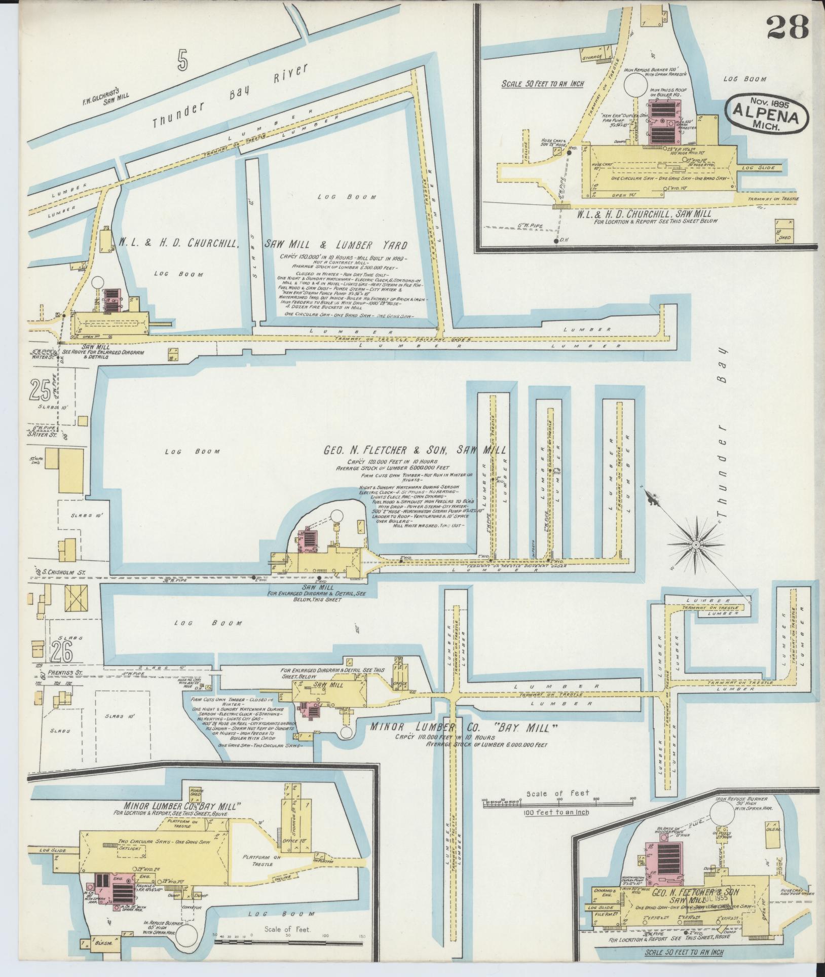 Sanborn Fire Insurance Map from Alpena, Alpena County, Michigan (1895), Sheet #0028 - Historic Sanborn Fire Insurance Map Print, vintage old map wall art, antique decor, genealogy gift, Michigan Michigan map