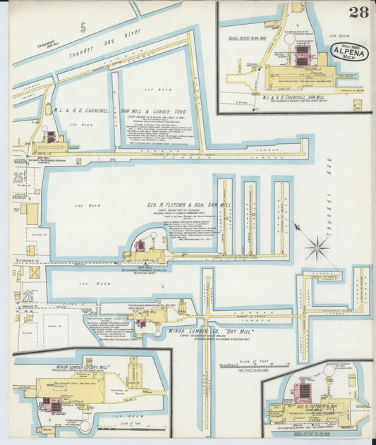 Sanborn Fire Insurance Map from Alpena, Alpena County, Michigan (1895), Sheet #0028 - Historic Sanborn Fire Insurance Map Print, vintage old map wall art, antique decor, genealogy gift, Michigan Michigan map