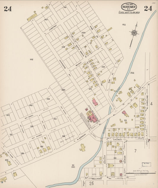 Sanborn Fire Insurance Map from Herkimer, Herkimer County, New York (1923), Sheet #0024 - Historic Sanborn Fire Insurance Map Print, vintage old map wall art, antique decor, genealogy gift, New York New York map