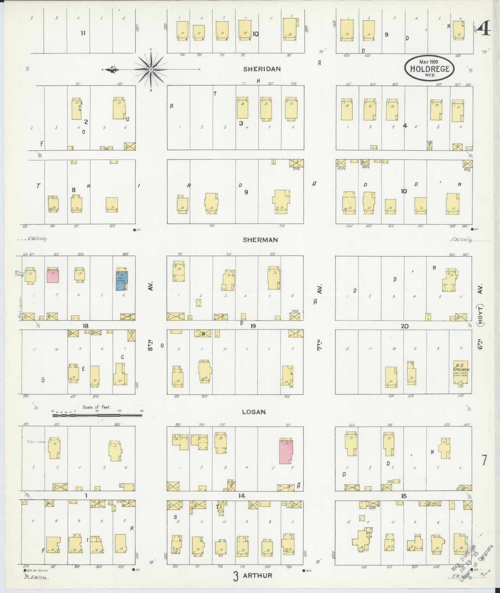 Sanborn Fire Insurance Map from Holdrege, Phelps County, Nebraska (1909), Sheet #0004 - Historic Sanborn Fire Insurance Map Print, vintage old map wall art, antique decor, genealogy gift, Nebraska Nebraska map